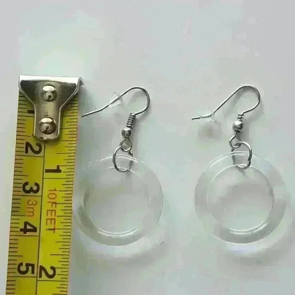 Vintage Y2K  clear transparent plastic circle hoop silver earrings - Picture 6 of 10
